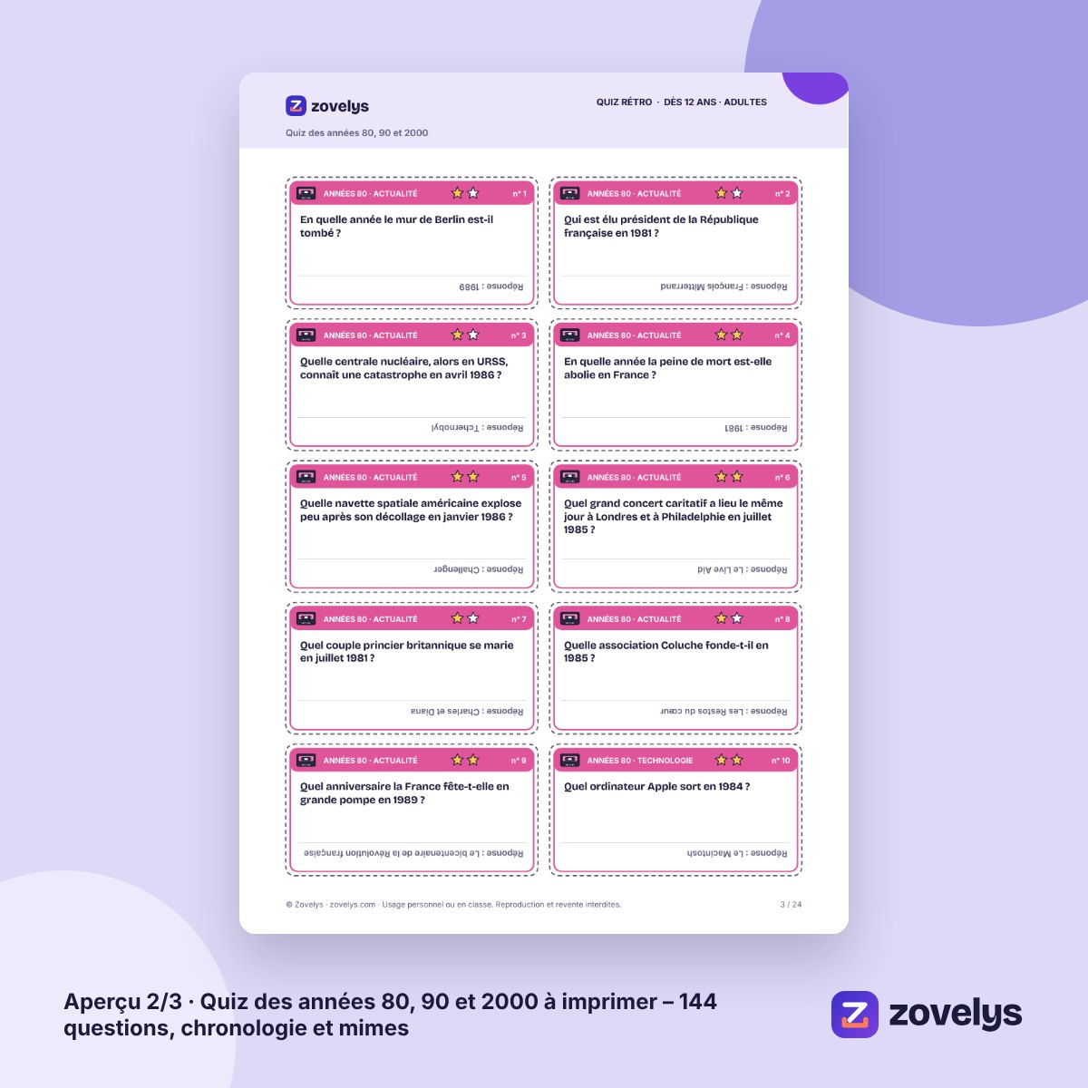 Quiz des années 80, 90 et 2000 à imprimer – 144 questions, chronologie et mimes – aperçu 2
