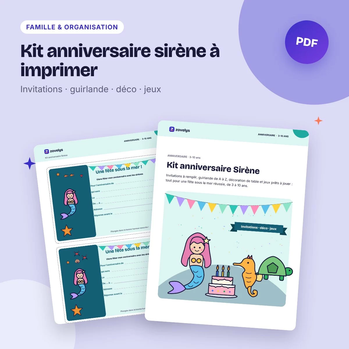 Kit anniversaire sirène à imprimer – invitations, déco et jeux