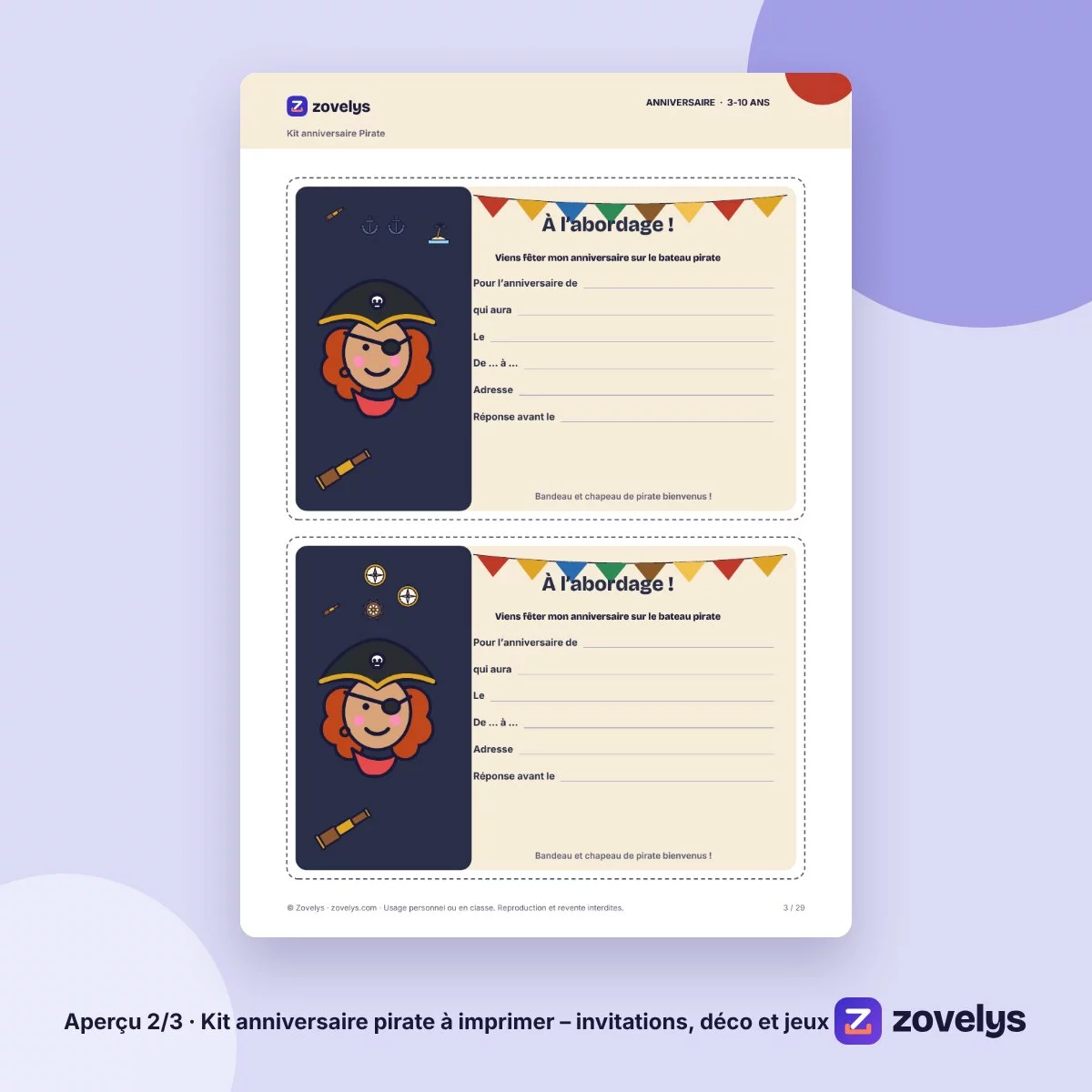 Kit anniversaire pirate à imprimer – invitations, déco et jeux – aperçu 2