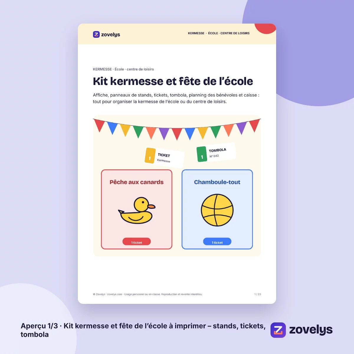 Kit kermesse et fête de l’école à imprimer – stands, tickets, tombola – aperçu 1