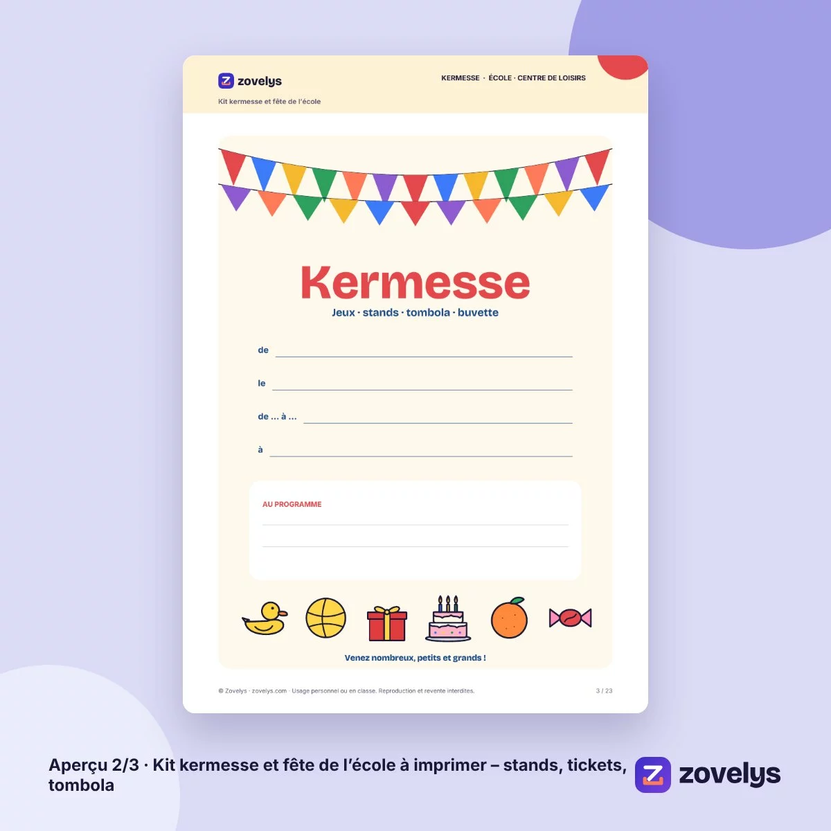 Kit kermesse et fête de l’école à imprimer – stands, tickets, tombola – aperçu 2