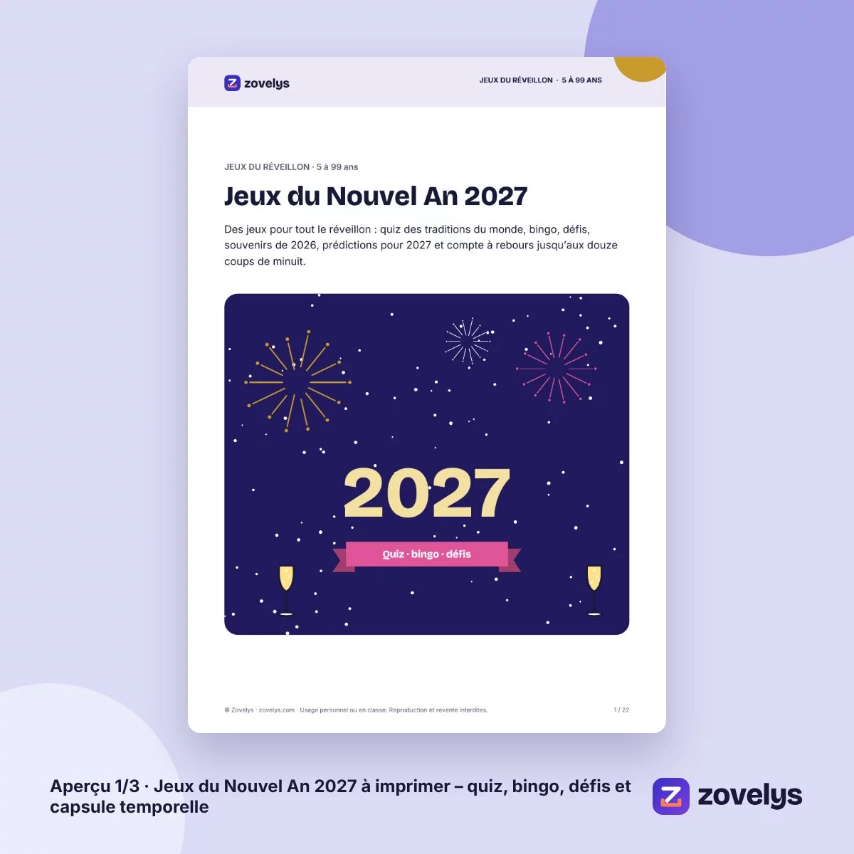 Jeux du Nouvel An 2027 à imprimer – quiz, bingo, défis et capsule temporelle – aperçu 1