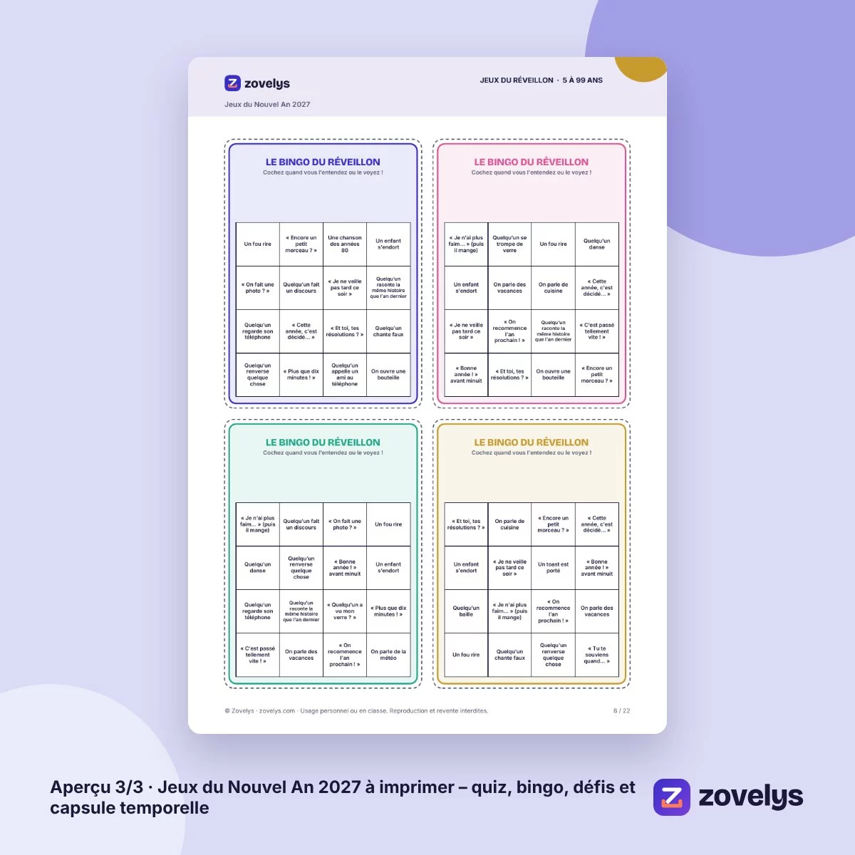 Jeux du Nouvel An 2027 à imprimer – quiz, bingo, défis et capsule temporelle – aperçu 3