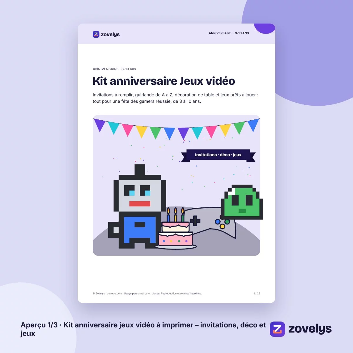 Kit anniversaire jeux vidéo à imprimer – invitations, déco et jeux – aperçu 1