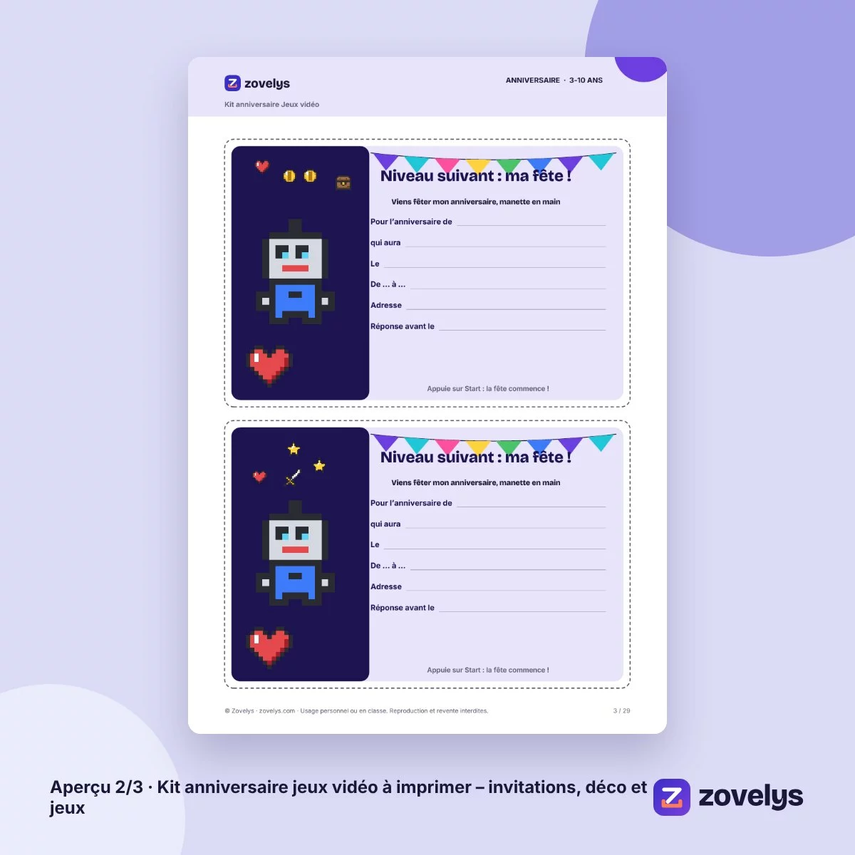Kit anniversaire jeux vidéo à imprimer – invitations, déco et jeux – aperçu 2