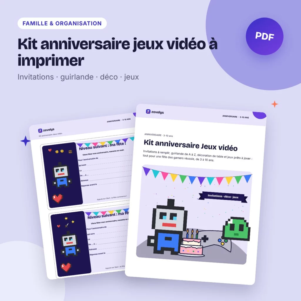 Kit anniversaire jeux vidéo à imprimer – invitations, déco et jeux
