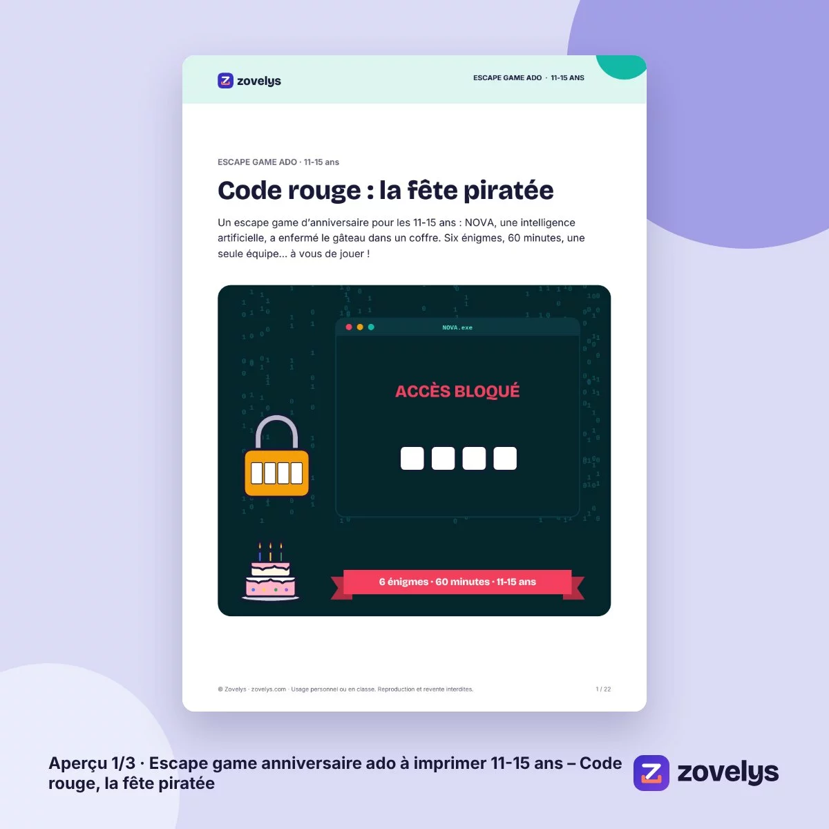 Escape game anniversaire ado à imprimer 11-15 ans – Code rouge, la fête piratée – aperçu 1