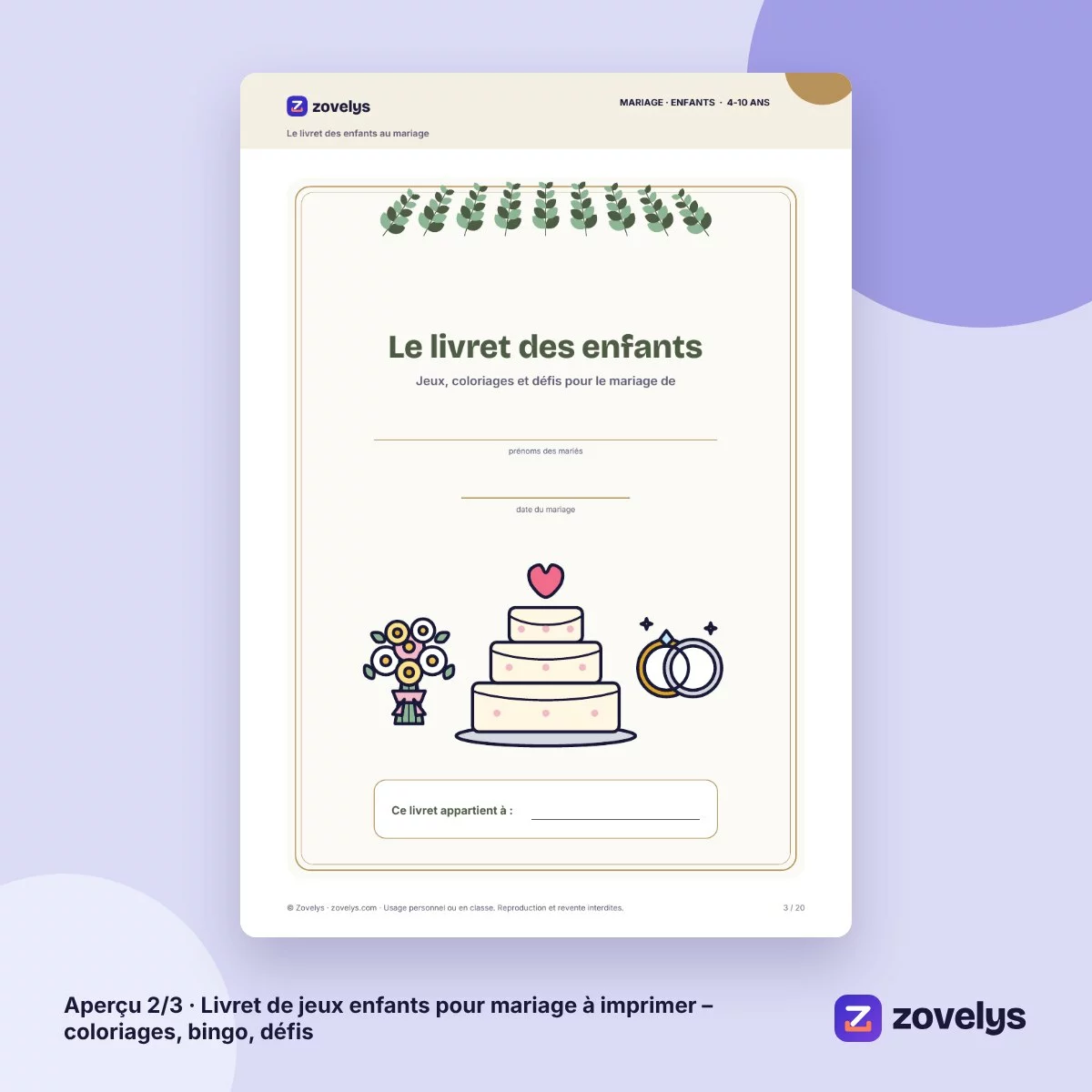 Livret de jeux enfants pour mariage à imprimer – coloriages, bingo, défis – aperçu 2