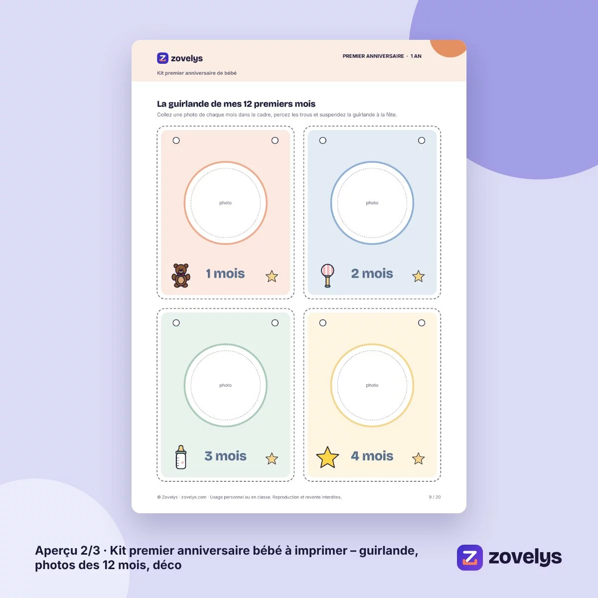 Kit premier anniversaire bébé à imprimer – guirlande, photos des 12 mois, déco – aperçu 2
