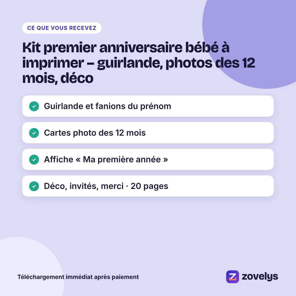 Kit premier anniversaire bébé à imprimer – guirlande, photos des 12 mois, déco – aperçu 4
