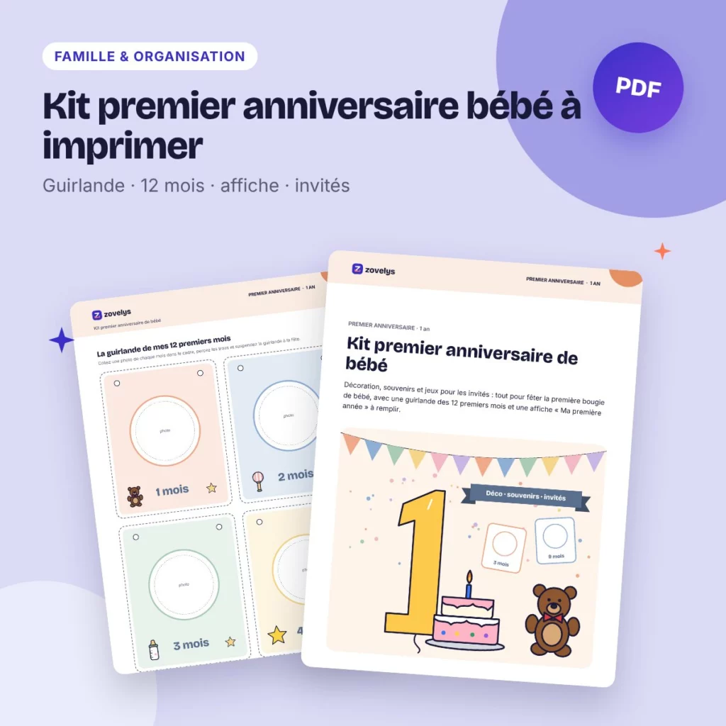 Kit premier anniversaire bébé à imprimer – guirlande, photos des 12 mois, déco