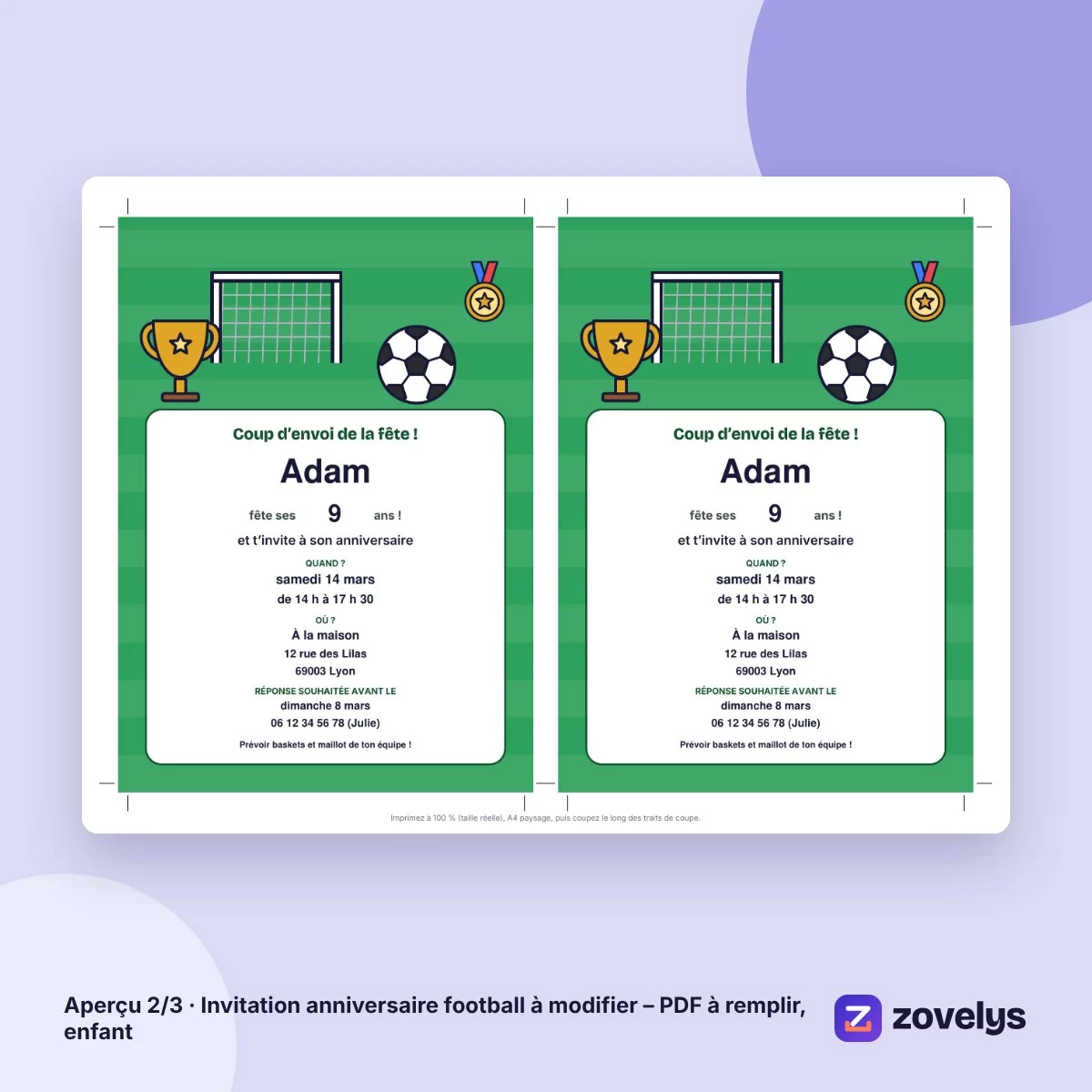 Invitation anniversaire football à modifier – PDF à remplir, enfant – aperçu 2