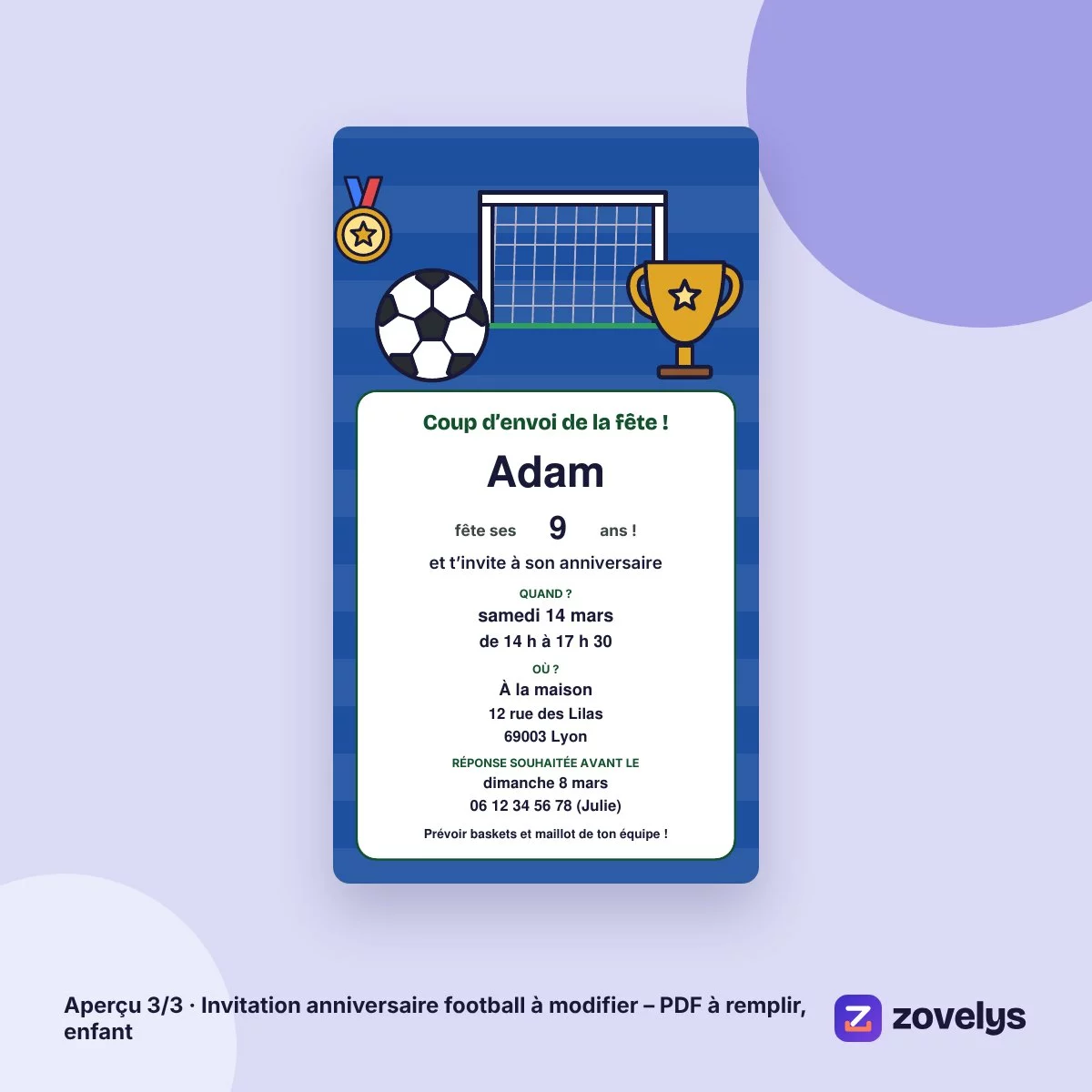 Invitation anniversaire football à modifier – PDF à remplir, enfant – aperçu 3