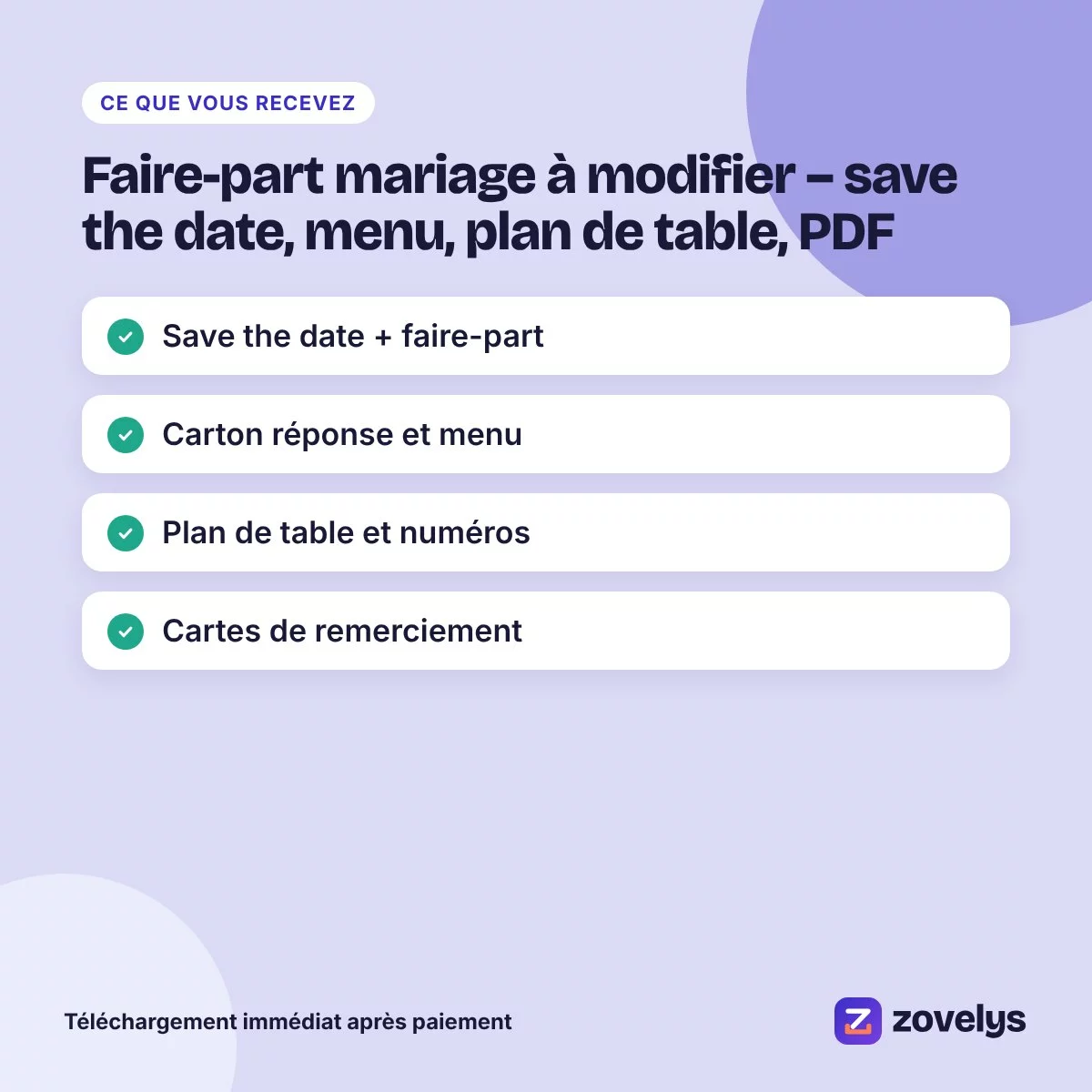 Faire-part mariage à modifier – save the date, menu, plan de table, PDF – aperçu 4