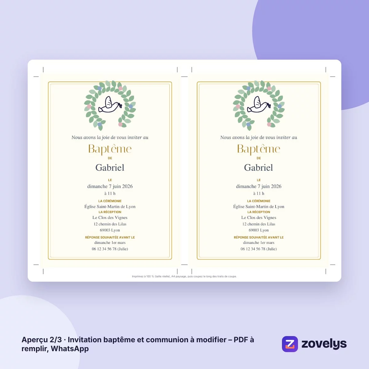Invitation baptême et communion à modifier – PDF à remplir, WhatsApp – aperçu 2