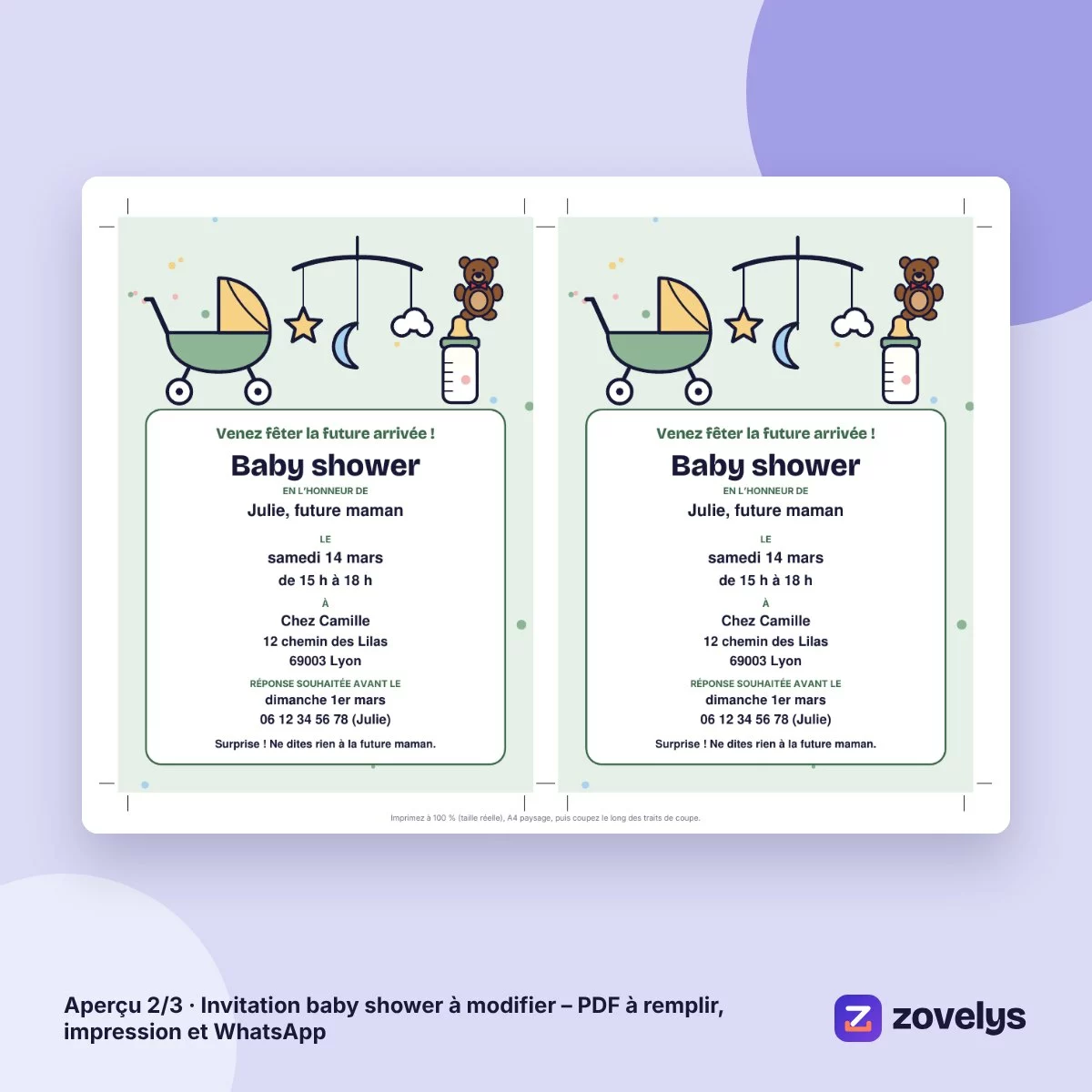 Invitation baby shower à modifier – PDF à remplir, impression et WhatsApp – aperçu 2