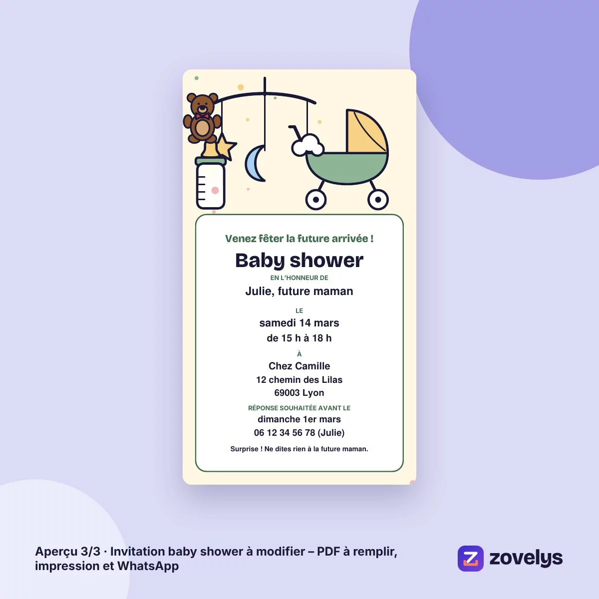 Invitation baby shower à modifier – PDF à remplir, impression et WhatsApp – aperçu 3