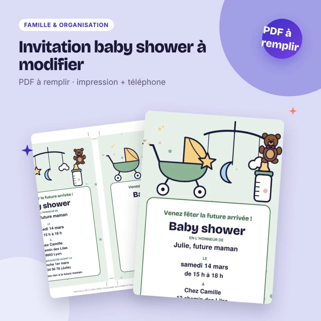 Invitation baby shower à modifier – PDF à remplir, impression et WhatsApp