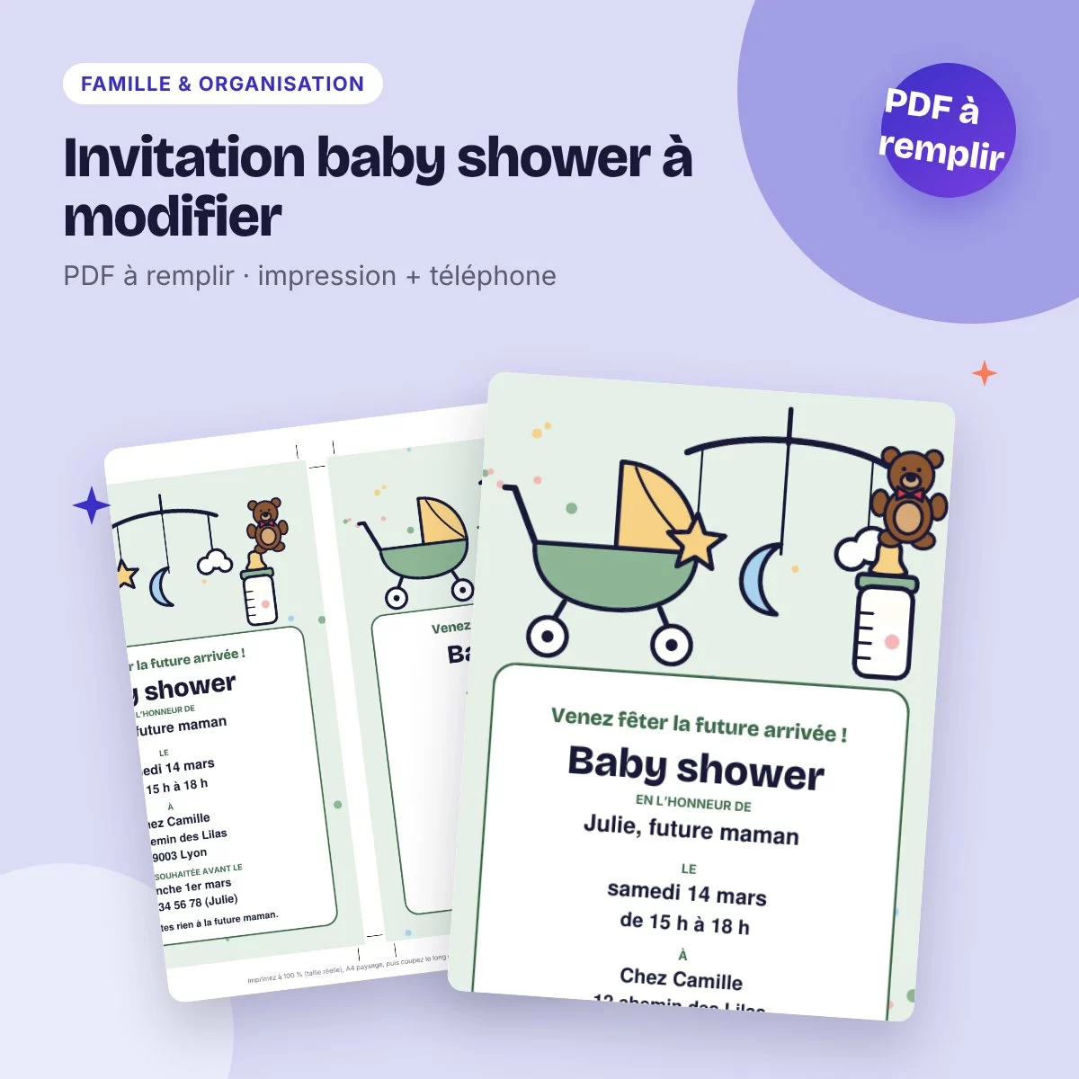 Invitation baby shower à modifier – PDF à remplir, impression et WhatsApp
