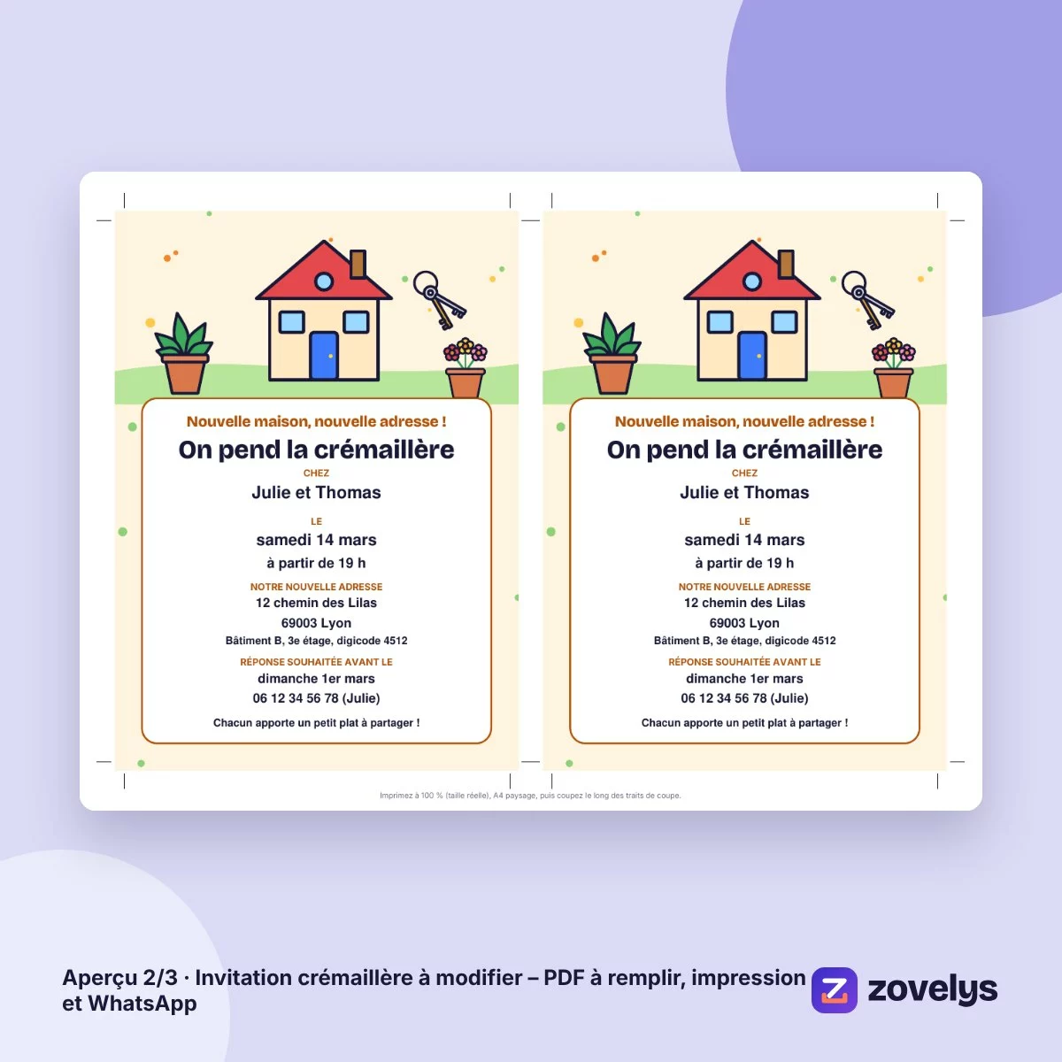 Invitation crémaillère à modifier – PDF à remplir, impression et WhatsApp – aperçu 2
