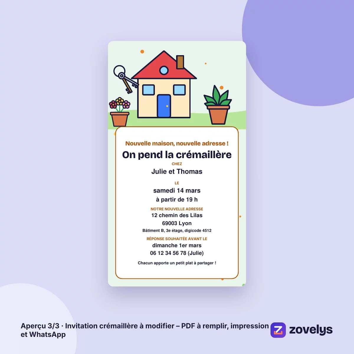 Invitation crémaillère à modifier – PDF à remplir, impression et WhatsApp – aperçu 3