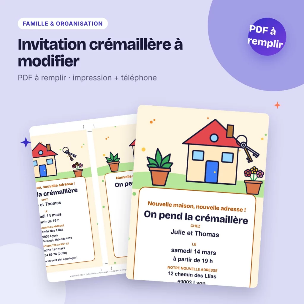 Invitation crémaillère à modifier – PDF à remplir, impression et WhatsApp
