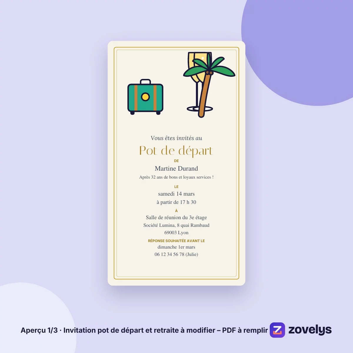 Invitation pot de départ et retraite à modifier – PDF à remplir – aperçu 1