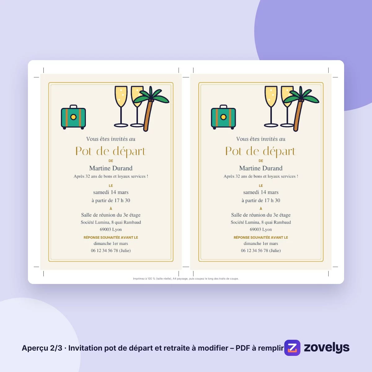 Invitation pot de départ et retraite à modifier – PDF à remplir – aperçu 2