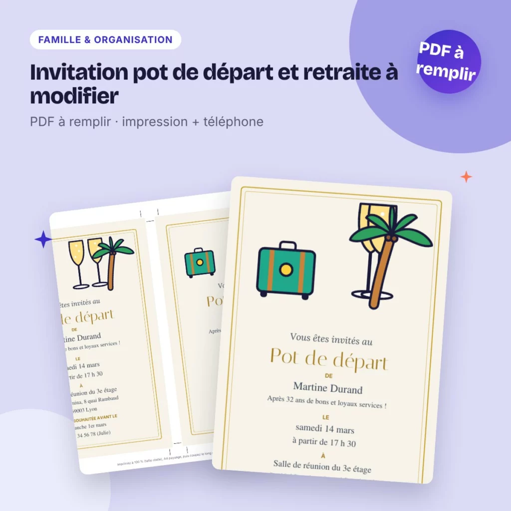 Invitation pot de départ et retraite à modifier – PDF à remplir