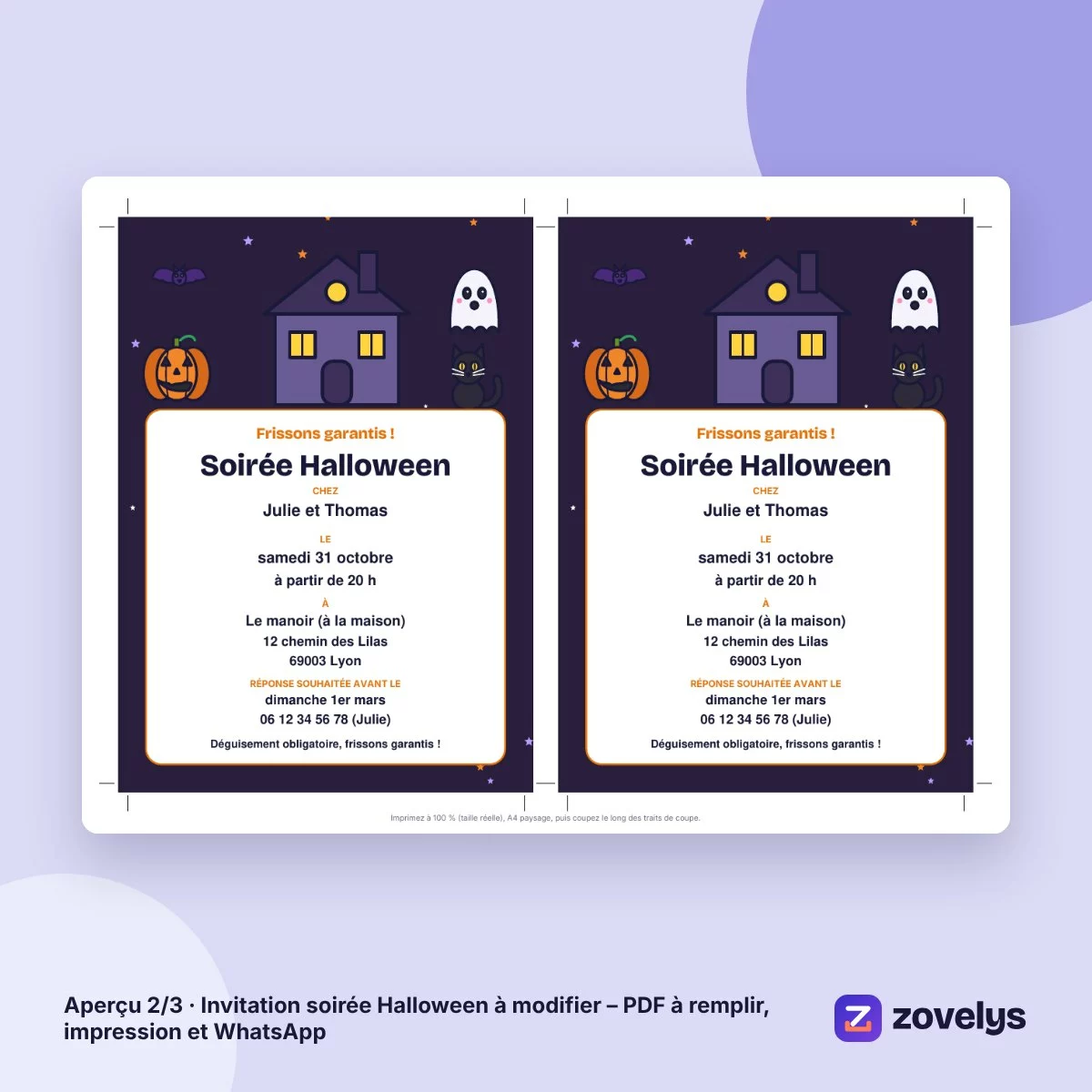 Invitation soirée Halloween à modifier – PDF à remplir, impression et WhatsApp – aperçu 2
