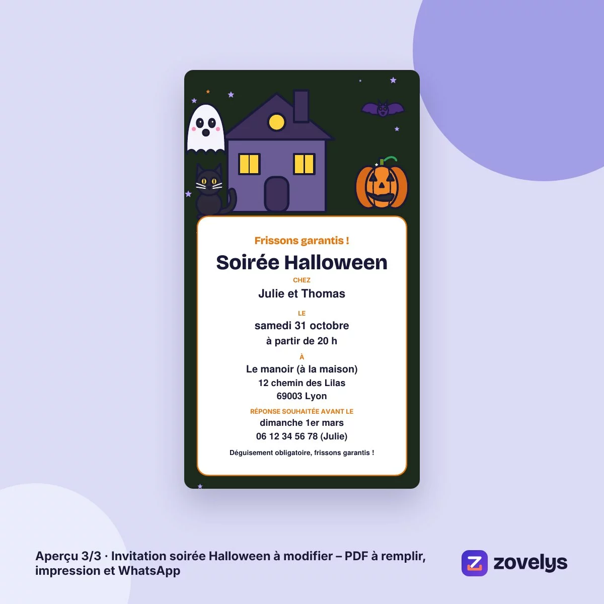 Invitation soirée Halloween à modifier – PDF à remplir, impression et WhatsApp – aperçu 3