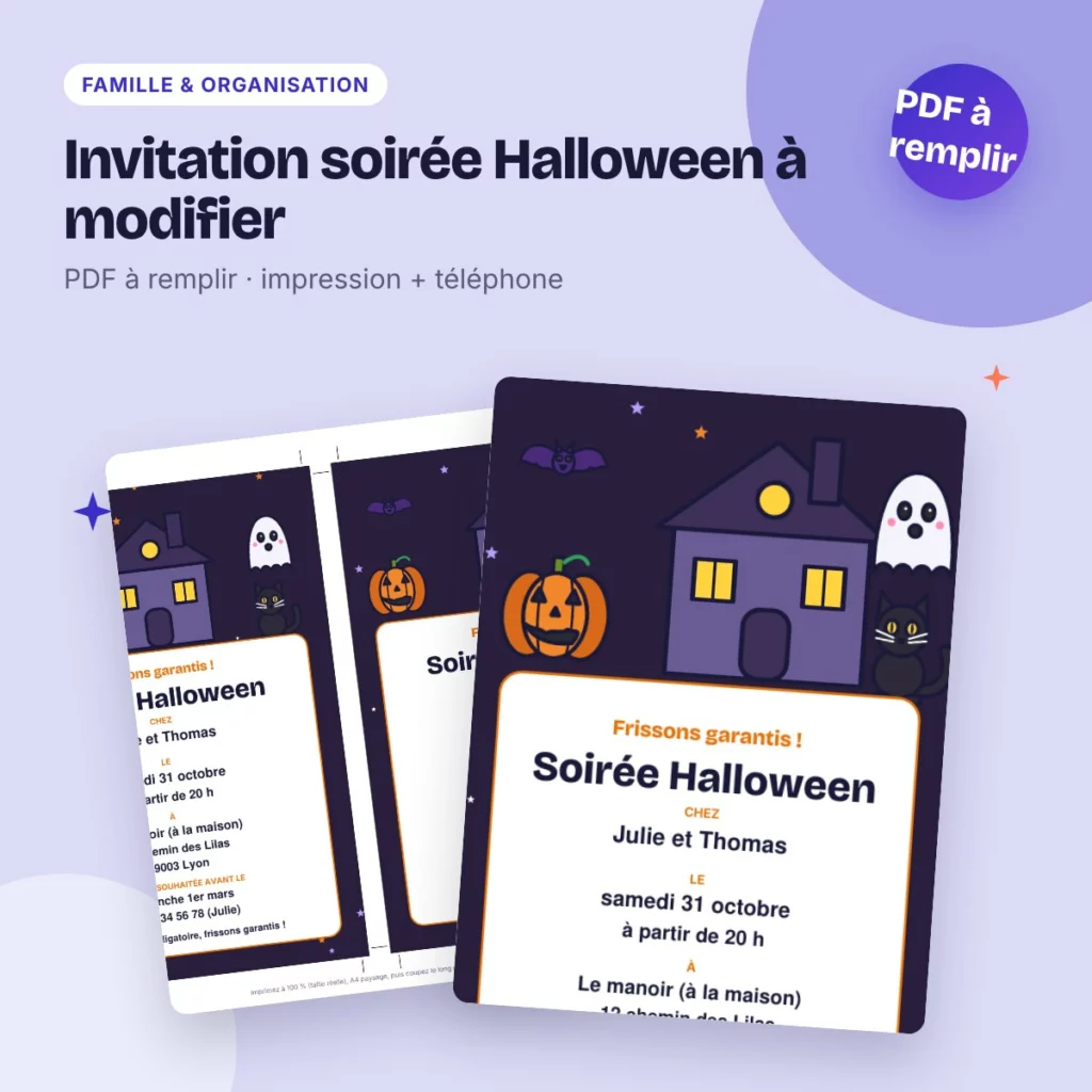 Invitation soirée Halloween à modifier – PDF à remplir, impression et WhatsApp