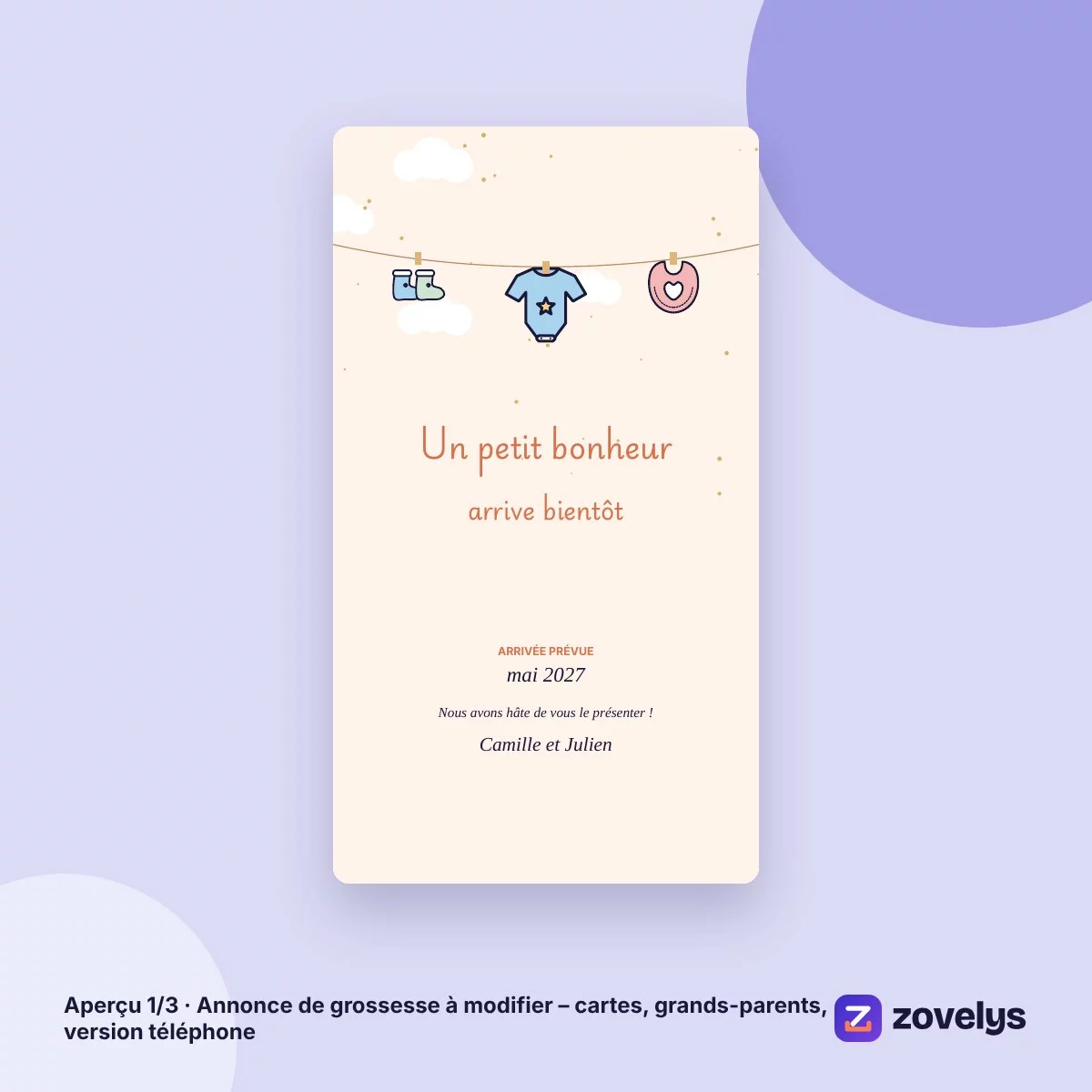 Annonce de grossesse à modifier – cartes, grands-parents, version téléphone – aperçu 1