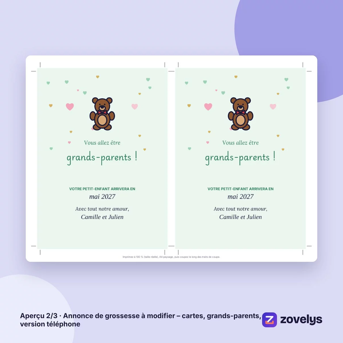 Annonce de grossesse à modifier – cartes, grands-parents, version téléphone – aperçu 2