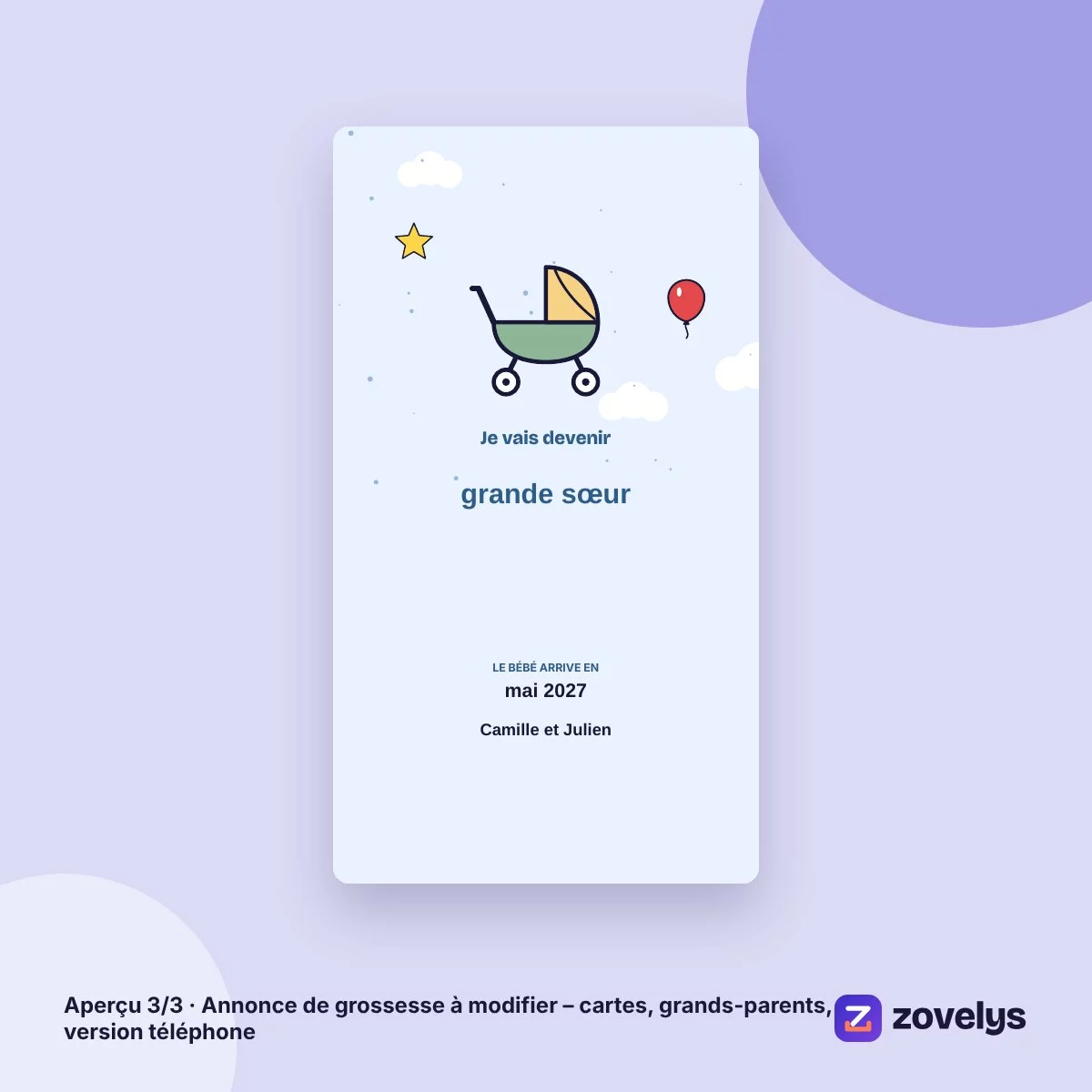 Annonce de grossesse à modifier – cartes, grands-parents, version téléphone – aperçu 3