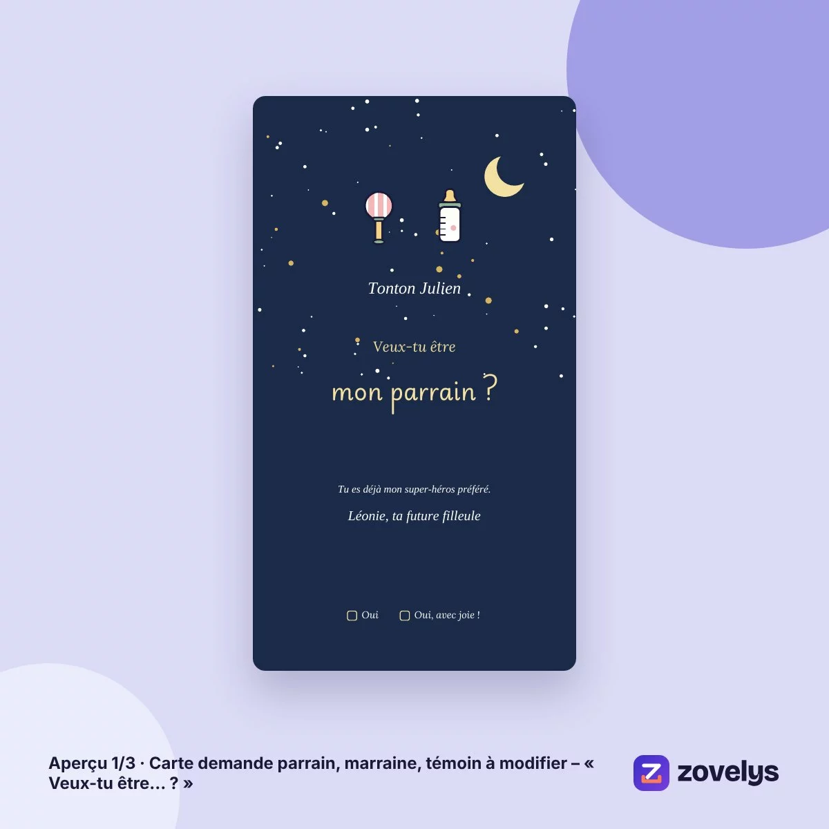 Carte demande parrain, marraine, témoin à modifier – « Veux-tu être… ? » – aperçu 1