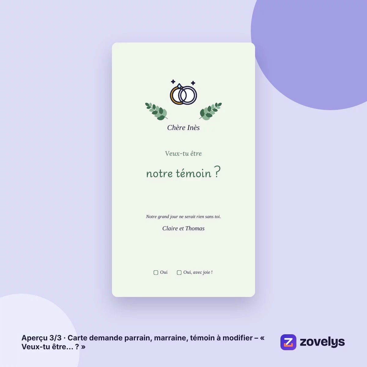 Carte demande parrain, marraine, témoin à modifier – « Veux-tu être… ? » – aperçu 3