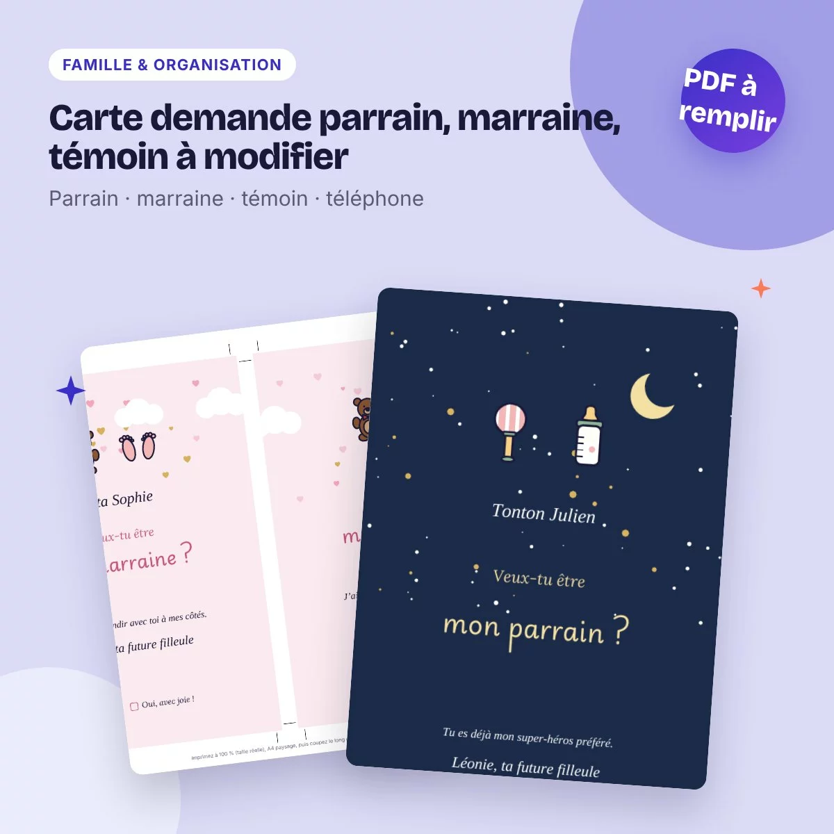 Carte demande parrain, marraine, témoin à modifier – « Veux-tu être… ? »