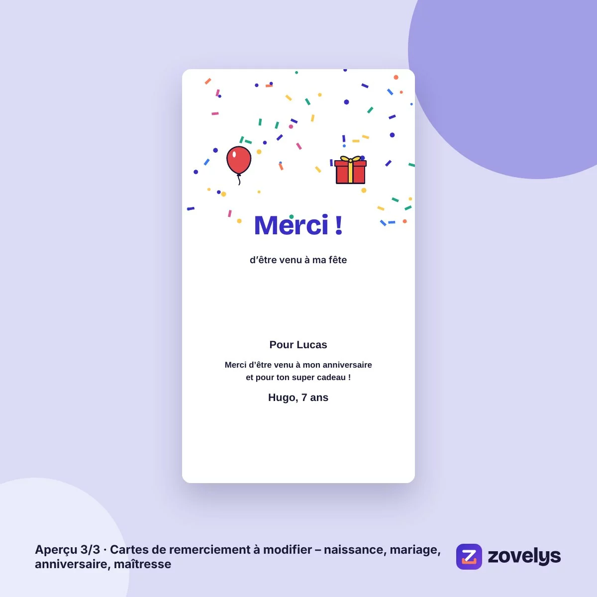Cartes de remerciement à modifier – naissance, mariage, anniversaire, maîtresse – aperçu 3