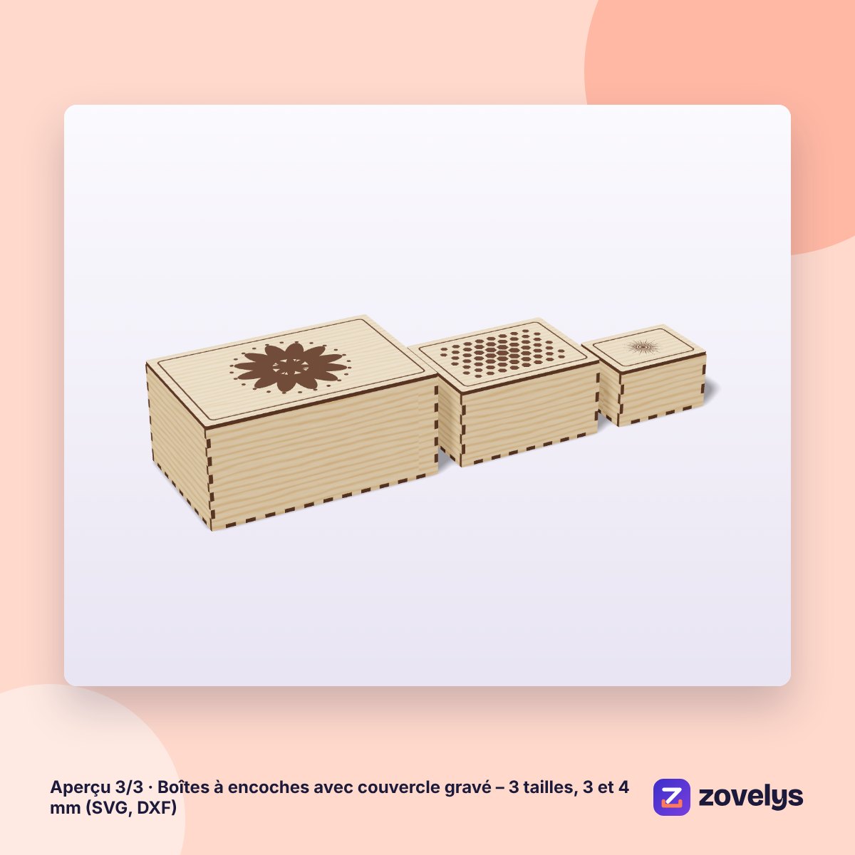 Boîtes à encoches avec couvercle gravé – 3 tailles, 3 et 4 mm (SVG, DXF) – aperçu 3