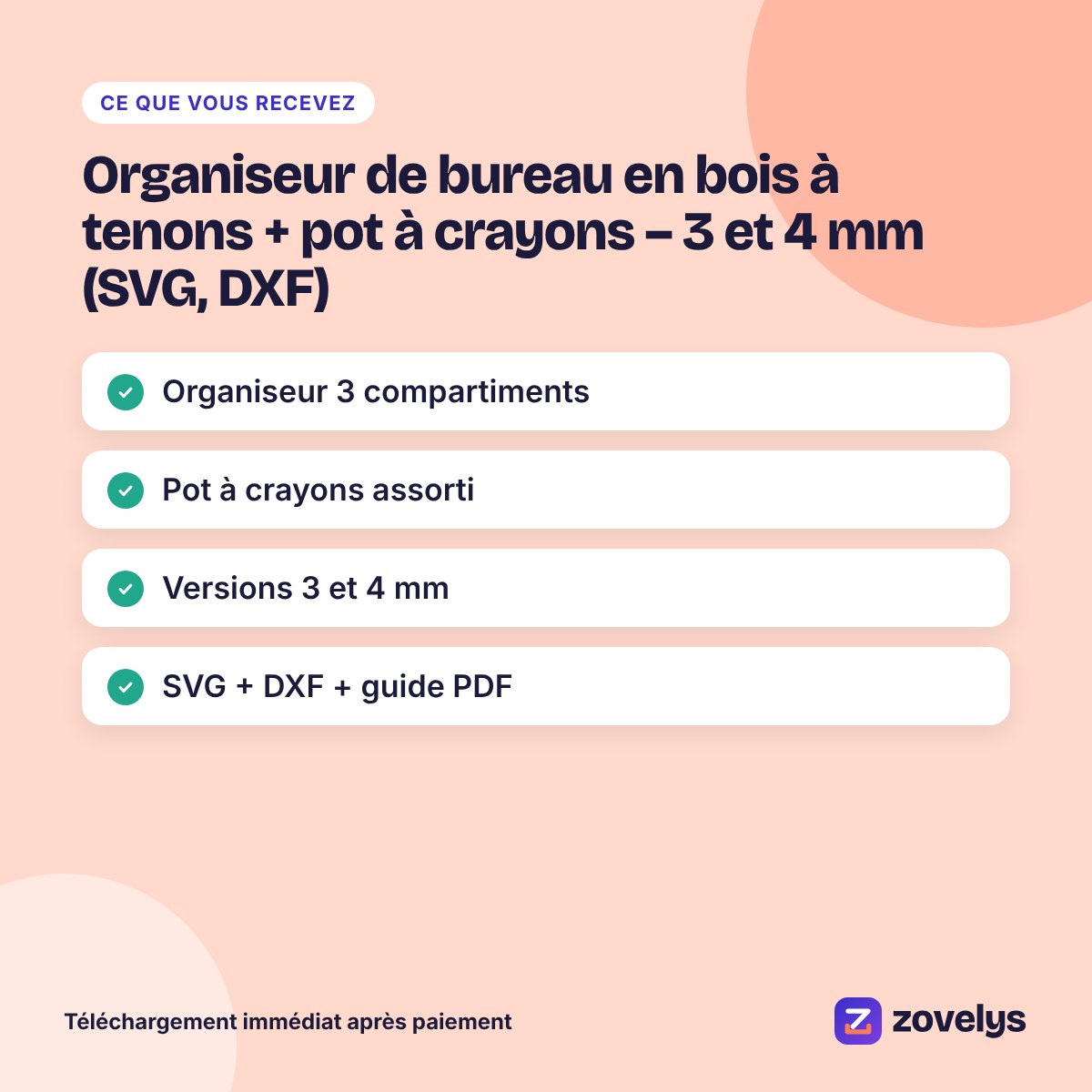 Organiseur de bureau en bois à tenons + pot à crayons – 3 et 4 mm (SVG, DXF) – aperçu 4