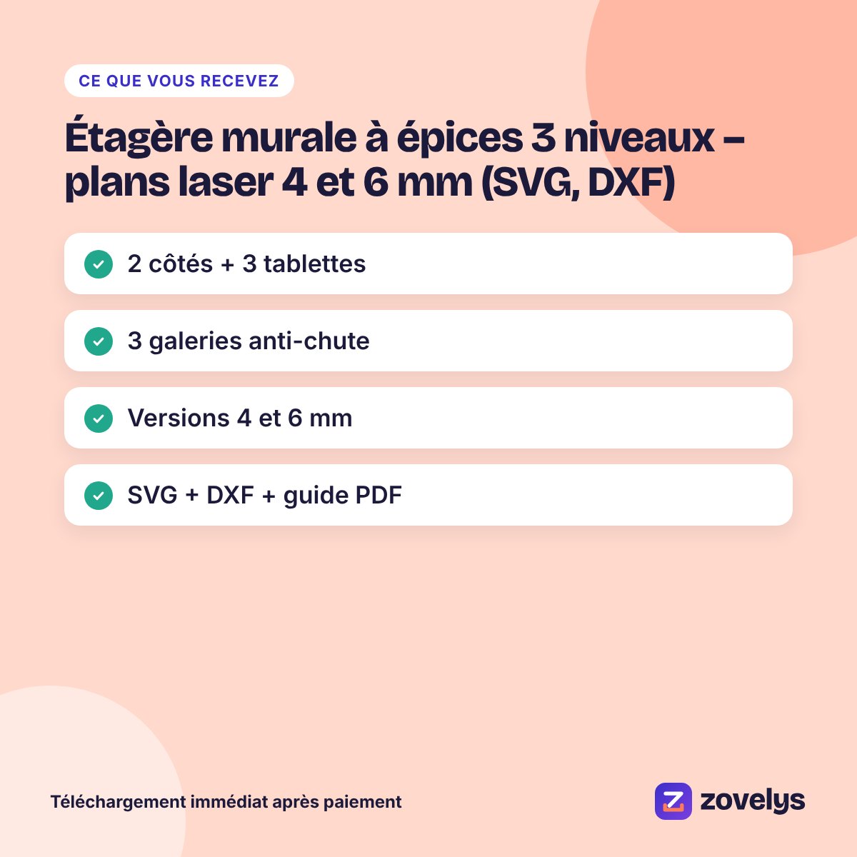 Étagère murale à épices 3 niveaux – plans laser 4 et 6 mm (SVG, DXF) – aperçu 4