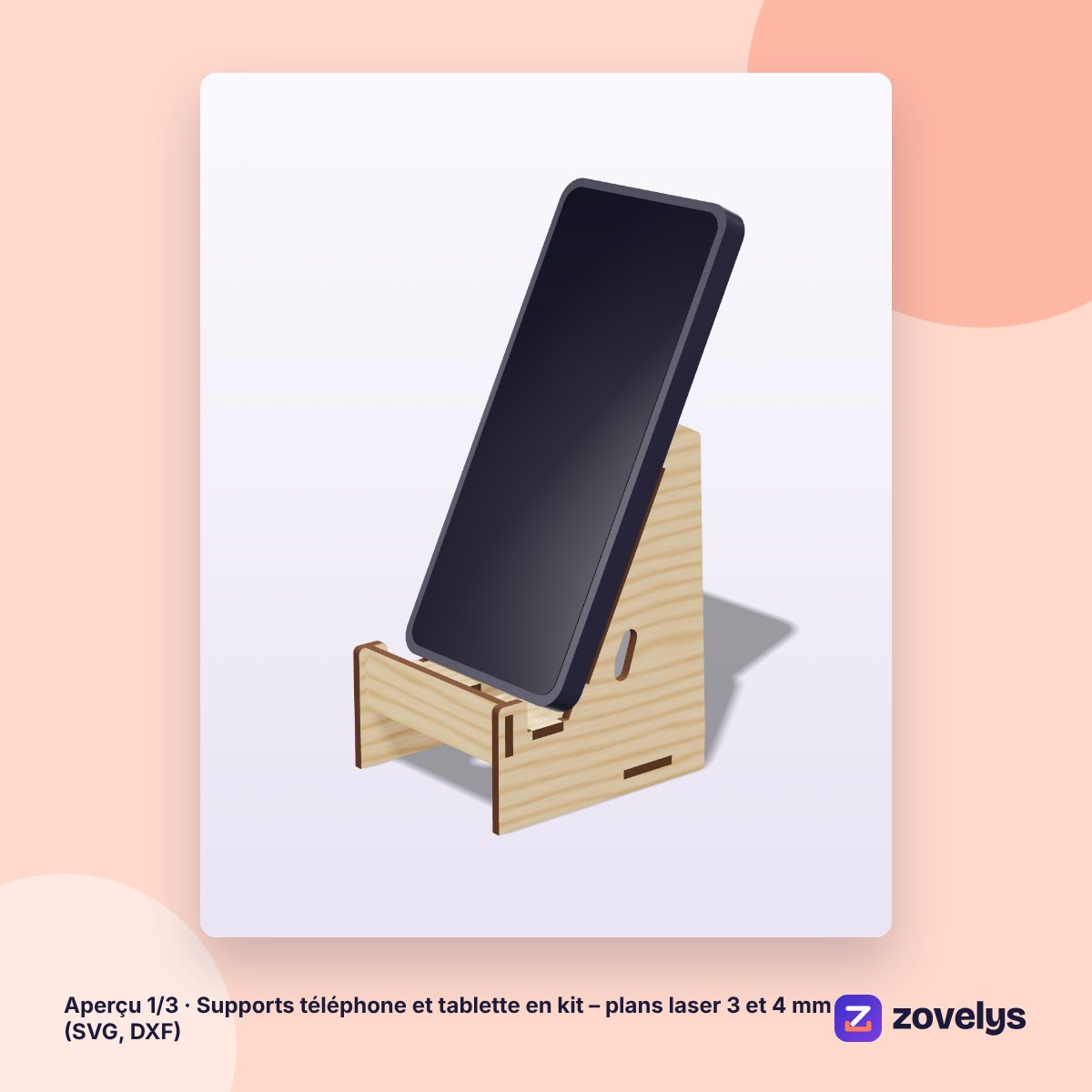 Supports téléphone et tablette en kit – plans laser 3 et 4 mm (SVG, DXF) – aperçu 1