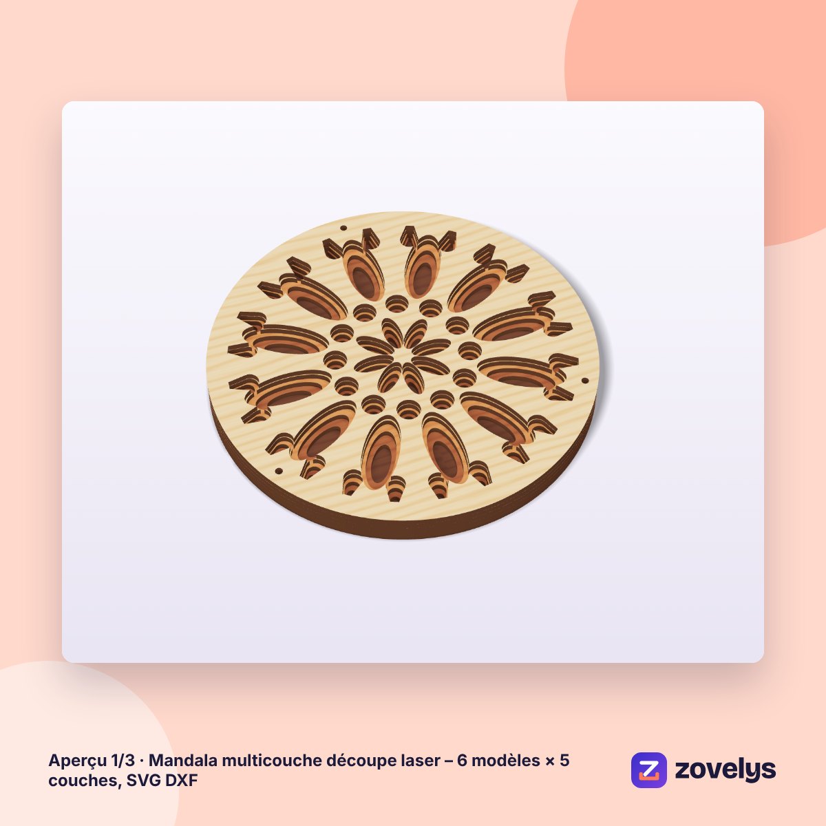 Mandala multicouche découpe laser – 6 modèles × 5 couches, SVG DXF – aperçu 1