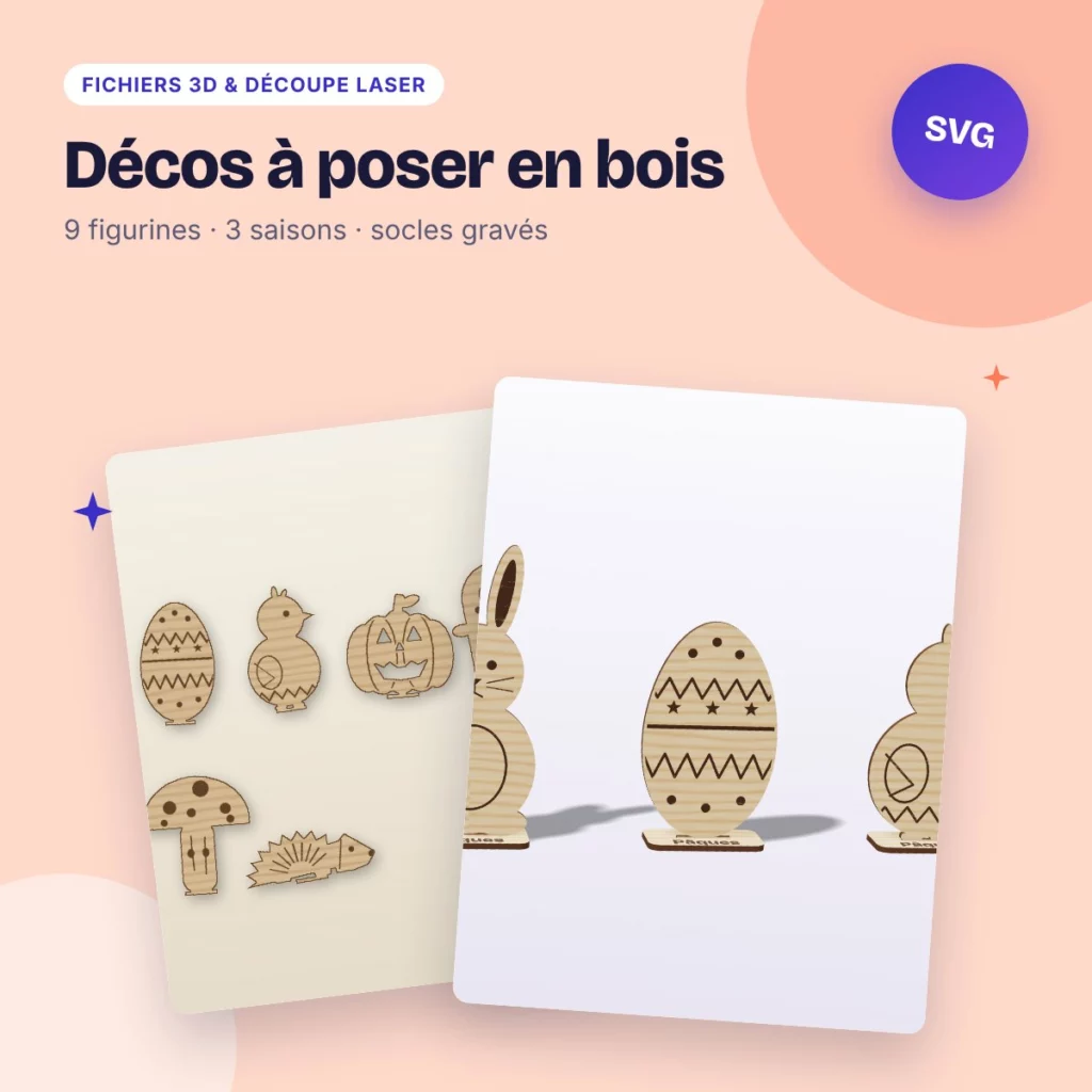 Décos à poser en bois – shelf sitters laser SVG DXF Pâques, Halloween, automne