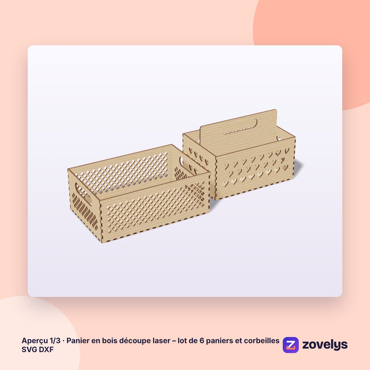 Panier en bois découpe laser – lot de 6 paniers et corbeilles SVG DXF – aperçu 1