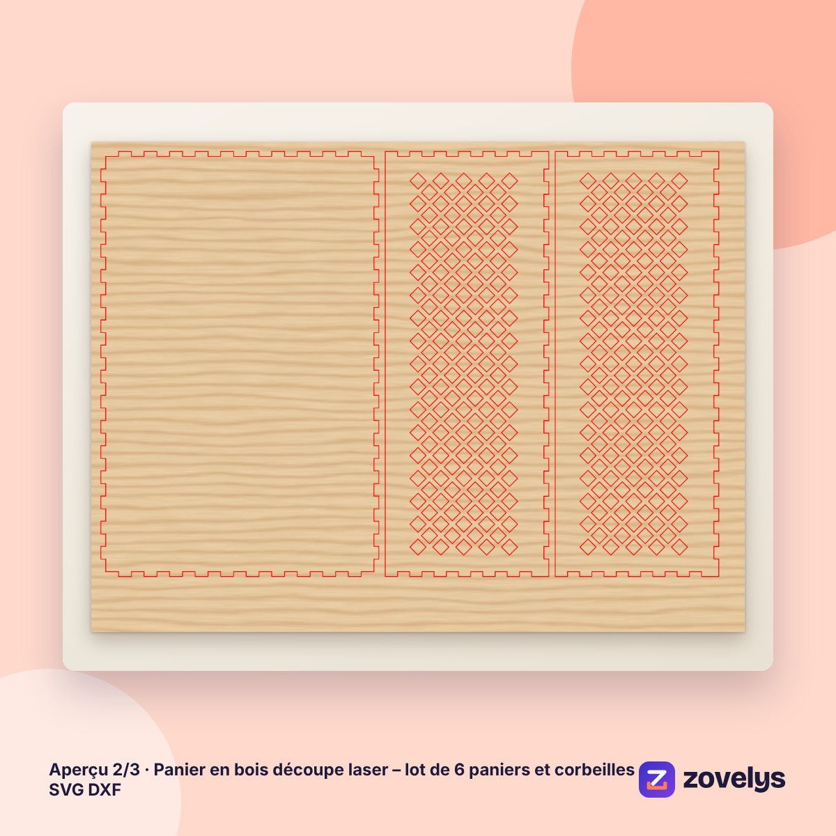 Panier en bois découpe laser – lot de 6 paniers et corbeilles SVG DXF – aperçu 2