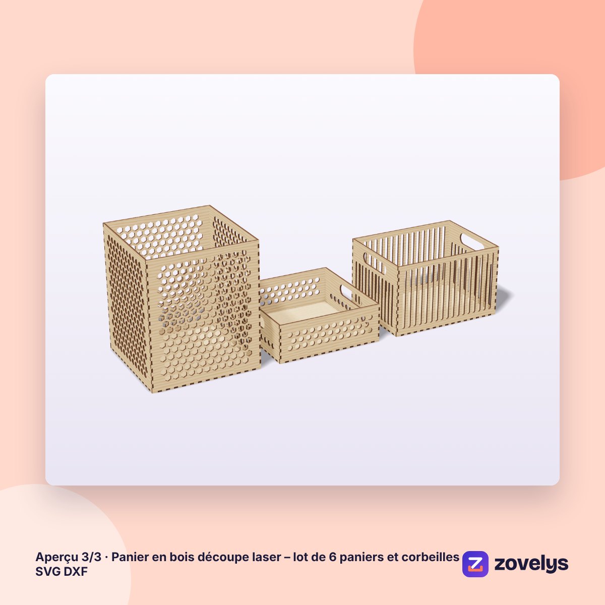 Panier en bois découpe laser – lot de 6 paniers et corbeilles SVG DXF – aperçu 3