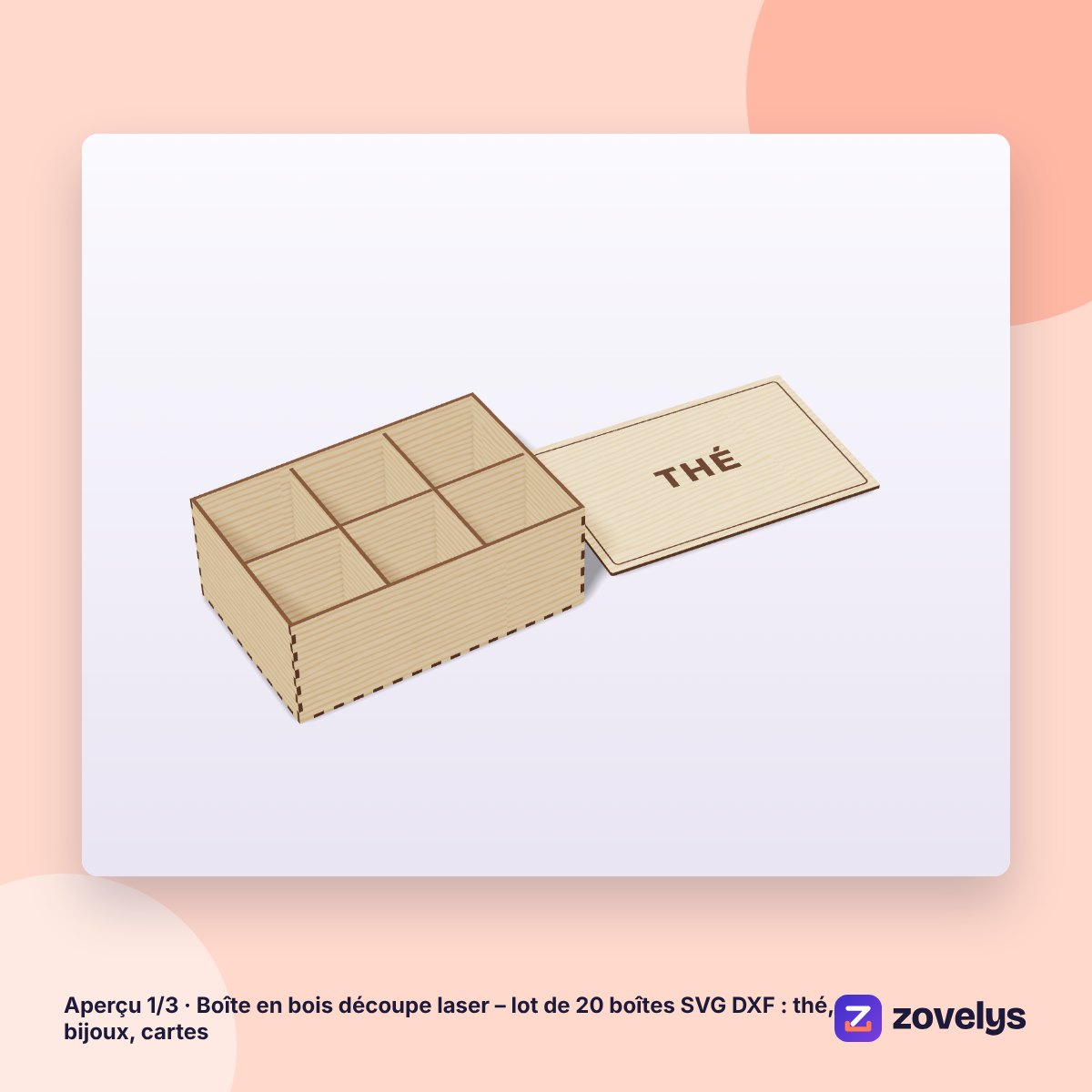 Boîte en bois découpe laser – lot de 20 boîtes SVG DXF : thé, bijoux, cartes – aperçu 1