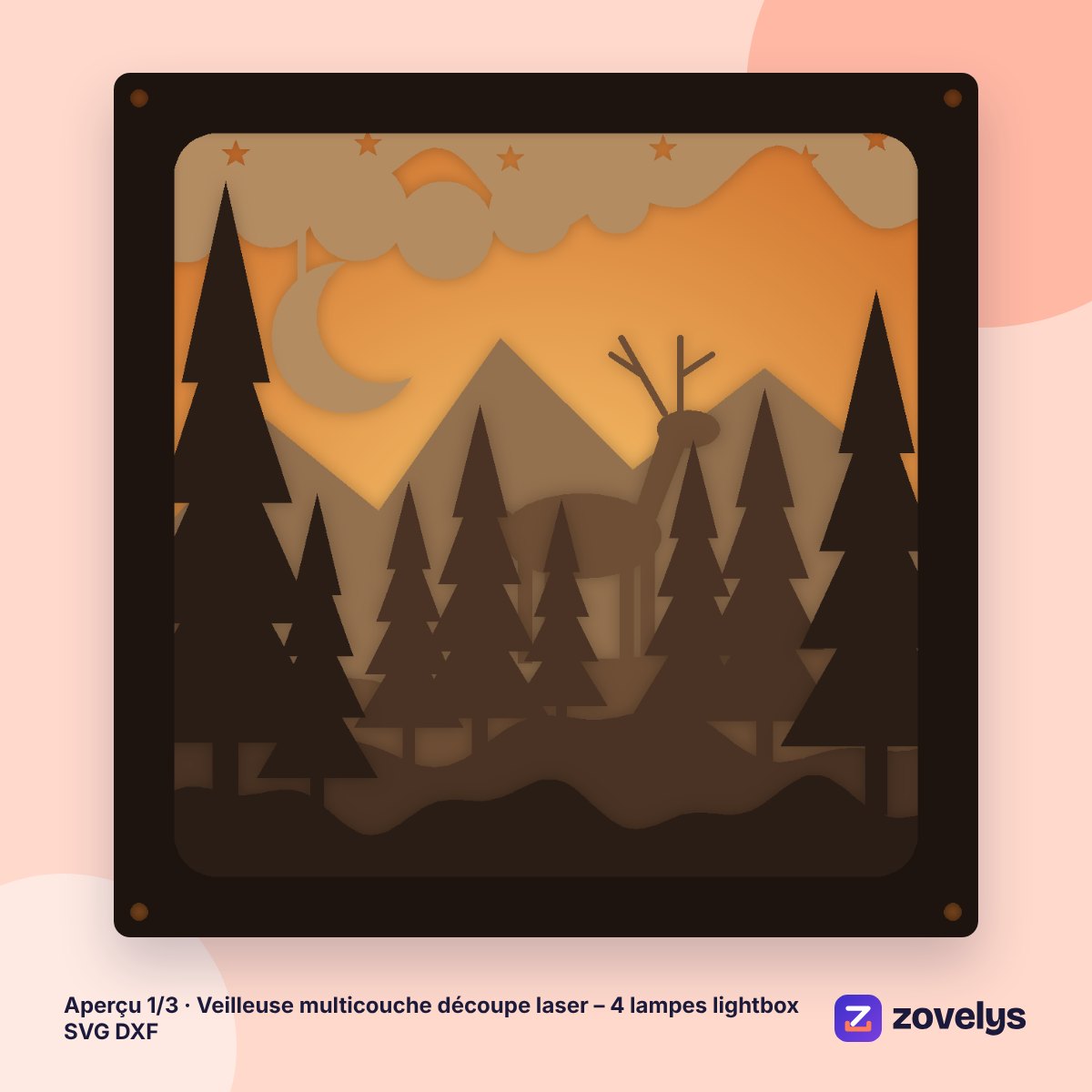 Veilleuse multicouche découpe laser – 4 lampes lightbox SVG DXF – aperçu 1